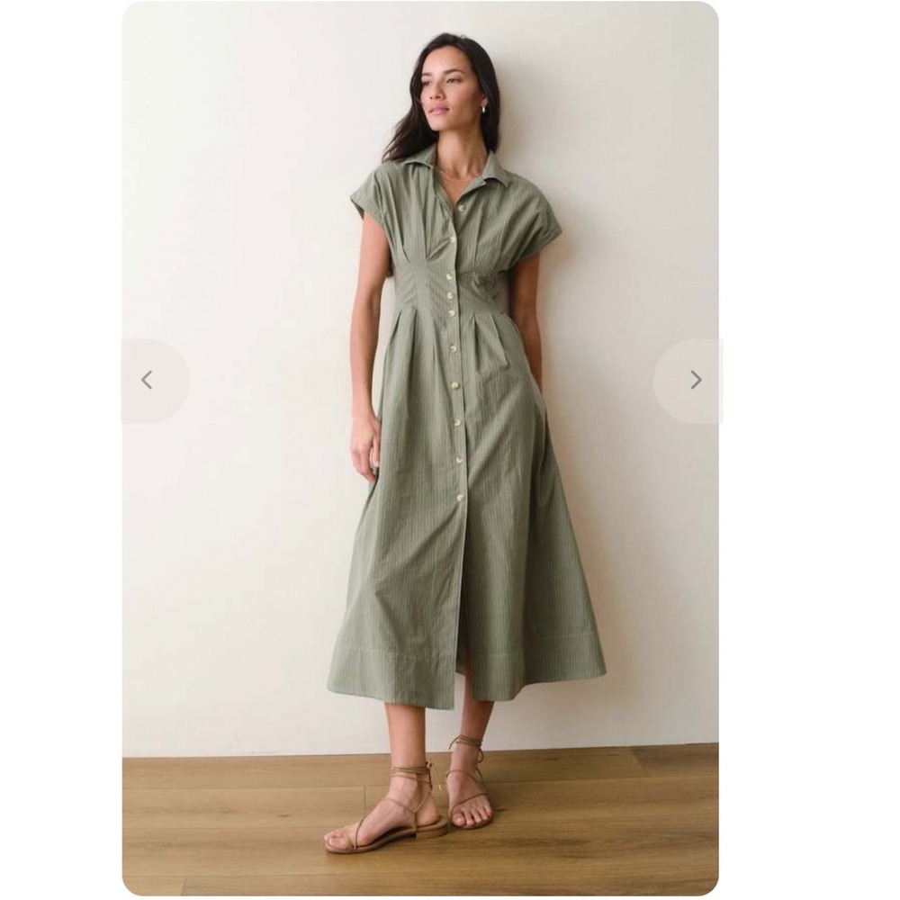 Marine Layer Sage Green Button-Front Midi Shirt Dress